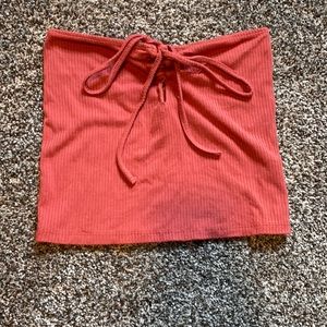 red tube top with ties